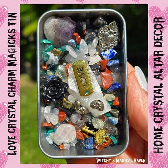 Love Crystal Charm Magicks Tin Altar Home Decor - Picture 1 of 3